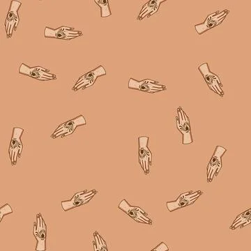 Seamless pattern Hand with traditional body art on white background Stock Illustration