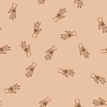 Seamless pattern Hand with traditional mehndi ritual henna decoration Illustrazione stock