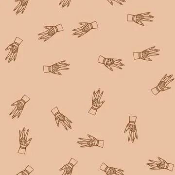 Seamless pattern Hand with traditional mehndi tattoo paste decorating skin Stock Illustration