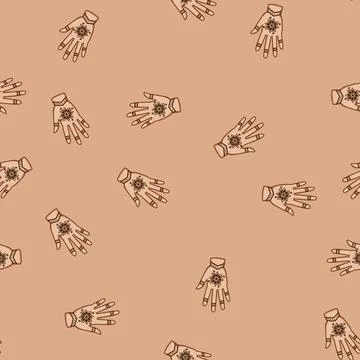 Seamless pattern Hand with traditional mehndi design art Stock Illustration