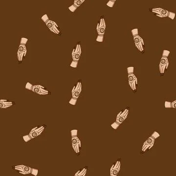Seamless pattern Hand with traditional mehndi mandala drawing Stock Illustration