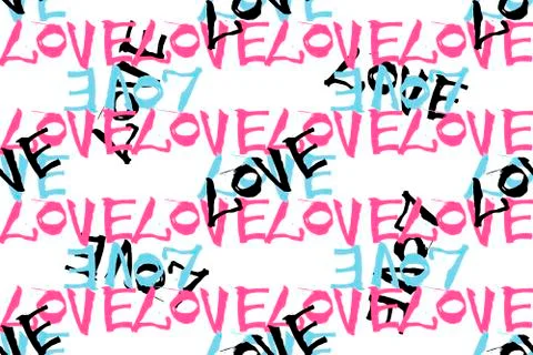 Seamless pattern with hand writtenl ettering LOVE on a white background.  Illustrazione stock