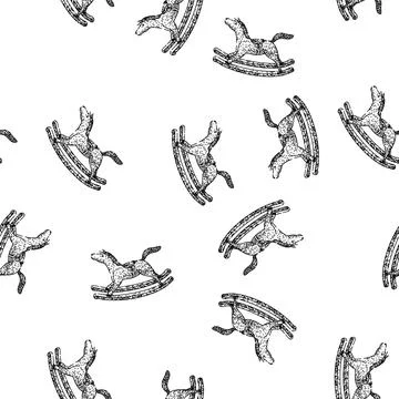 Seamless pattern handcrafted rocking horse sketch hand drawn Stock Illustration