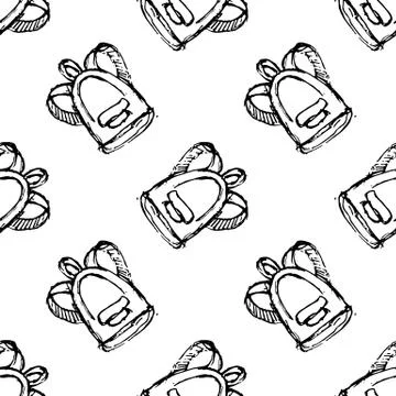 Seamless pattern Handdrawn backpack doodle icon. Hand drawn black sketch. Sig Stock Illustration