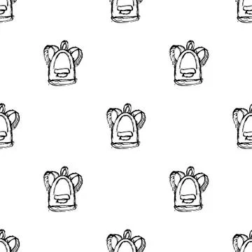 Seamless pattern Handdrawn backpack doodle icon. Hand drawn black sketch. Sig Stock Illustration