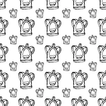Seamless pattern Handdrawn backpack doodle icon. Hand drawn black sketch. Sig 스톡 일러스트