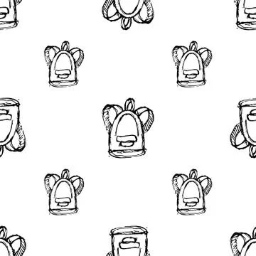 Seamless pattern Handdrawn backpack doodle icon. Hand drawn black sketch. Sig Stock Illustration