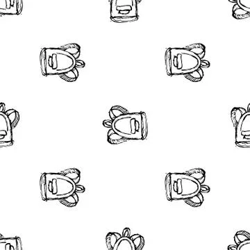 Seamless pattern Handdrawn backpack doodle icon. Hand drawn black sketch. Sig イラスト素材