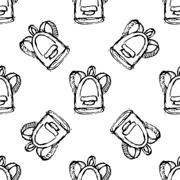 Seamless pattern Handdrawn backpack doodle icon. Hand drawn black sketch. Sig 스톡 일러스트