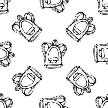 Seamless pattern Handdrawn backpack doodle icon. Hand drawn black sketch. Sig 库存插图