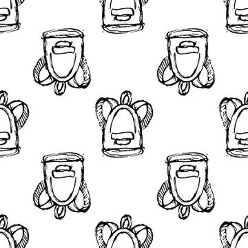 Seamless pattern Handdrawn backpack doodle icon. Hand drawn black sketch. Sig Stock Illustration