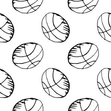 Seamless pattern Handdrawn ball doodle icon. Hand drawn black sketch. Sign sy Stock Illustration