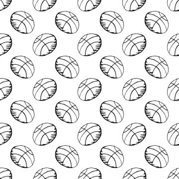 Seamless pattern Handdrawn ball doodle icon. Hand drawn black sketch. Sign sy Stock Illustration