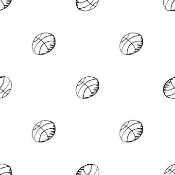 Seamless pattern Handdrawn ball doodle icon. Hand drawn black sketch. Sign sy Stock Illustration