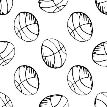 Seamless pattern Handdrawn ball doodle icon. Hand drawn black sketch. Sign sy Stock Illustration