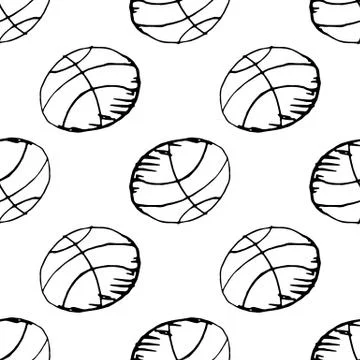 Seamless pattern Handdrawn ball doodle icon. Hand drawn black sketch. Sign sy Stock Illustration