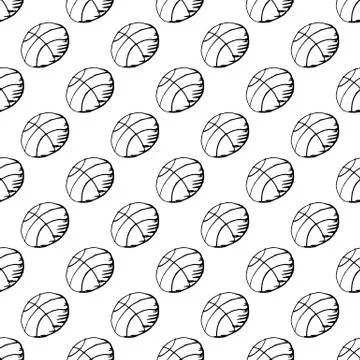 Seamless pattern Handdrawn ball doodle icon. Hand drawn black sketch. Sign sy Stock Illustration