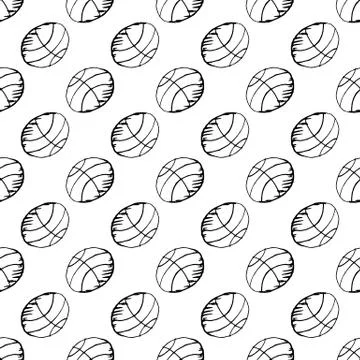 Seamless pattern Handdrawn ball doodle icon. Hand drawn black sketch. Sign sy Stock Illustration
