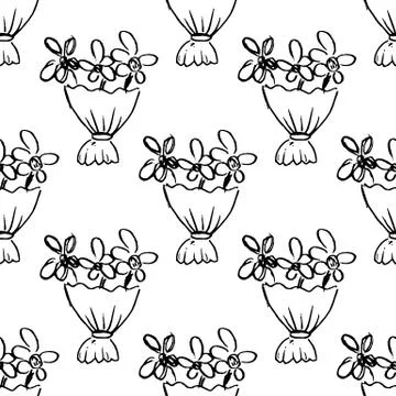 Seamless pattern Handdrawn bouquet doodle icon. Hand drawn black sketch. Sign Stock Illustration