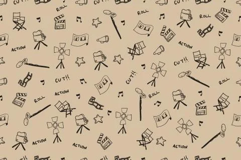 Seamless Pattern Of Handdrawn Cinema Production Stuff Stock Illustration