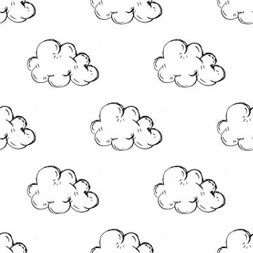 Seamless pattern Handdrawn cloud doodle icon. Hand drawn black sketch. Sign s Stock Illustration