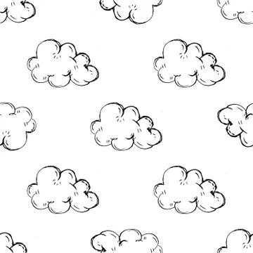 Seamless pattern Handdrawn cloud doodle icon. Hand drawn black sketch. Sign s Stock Illustration