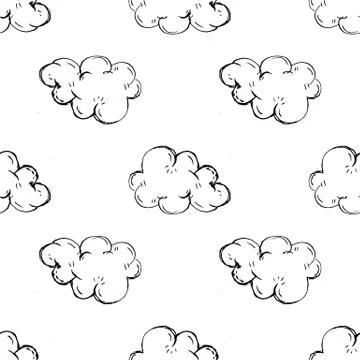 Seamless pattern Handdrawn cloud doodle icon. Hand drawn black sketch. Sign s イラスト素材