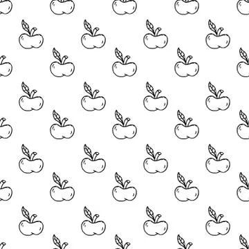 Seamless pattern Handdrawn doodle apple icon. Hand drawn black sketch. Sign s Stock Illustration