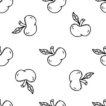 Seamless pattern Handdrawn doodle apple icon. Hand drawn black sketch. Sign s Stock Illustration