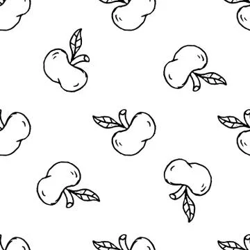 Seamless pattern Handdrawn doodle apple icon. Hand drawn black sketch. Sign s Stock Illustration