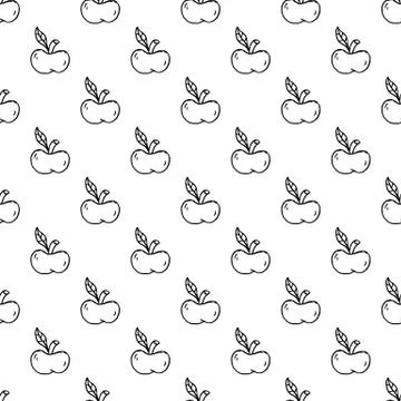 Seamless pattern Handdrawn doodle apple icon. Hand drawn black sketch. Sign s Stock Illustration