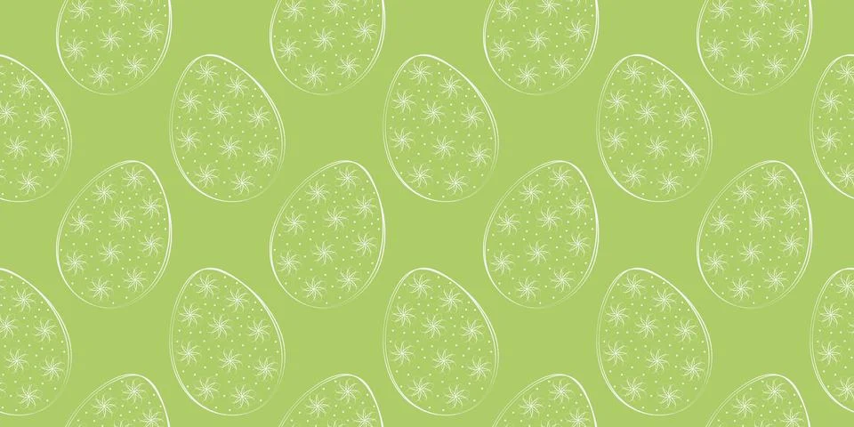 Seamless Pattern of handdrawn Easter Eggs with floral ornament Trendy White on Stock Illustration