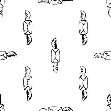 Seamless pattern Handdrawn envelope wings doodle icon. Hand drawn black sketc イラスト素材