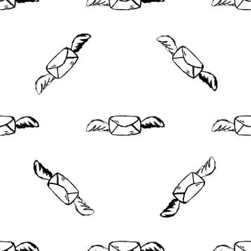 Seamless pattern Handdrawn envelope wings doodle icon. Hand drawn black sketc Illustrazione stock