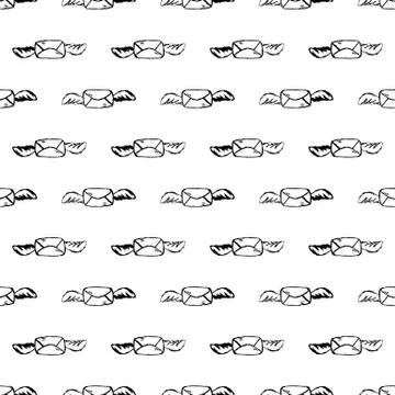 Seamless pattern Handdrawn envelope wings doodle icon. Hand drawn black sketc 스톡 일러스트