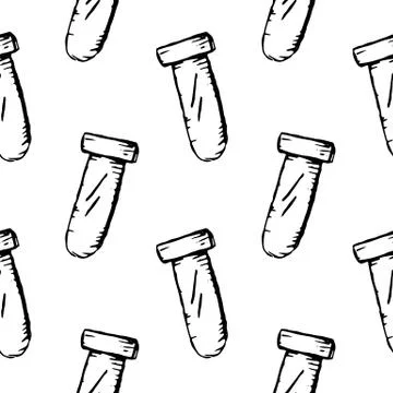Seamless pattern Handdrawn flask chemical reaction doodle icon. Hand drawn bl 스톡 일러스트