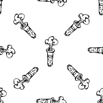 Seamless pattern Handdrawn flask chemical reaction doodle icon. Hand drawn bl Stock Illustration