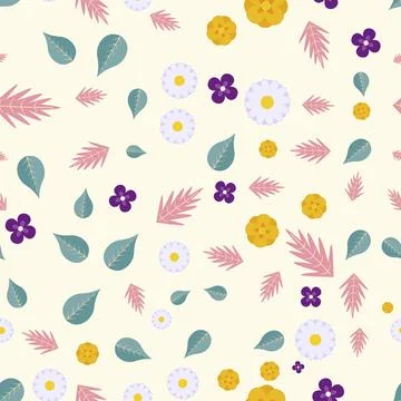 Seamless pattern with handdrawn flowers and leaves Stock Illustration