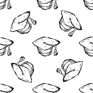 Seamless pattern Handdrawn hat doodle icon. Hand drawn black sketch. Sign sym イラスト素材