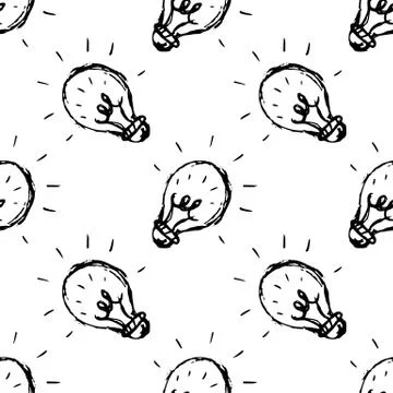 Seamless pattern Handdrawn idea lamp doodle icon. Hand drawn black sketch. Si Stockillustratie