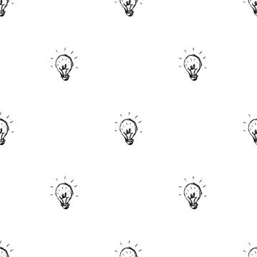 Seamless pattern Handdrawn idea lamp doodle icon. Hand drawn black sketch. Si 库存插图