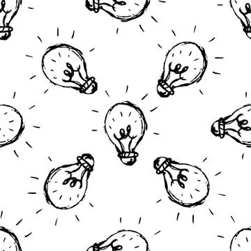 Seamless pattern Handdrawn idea lamp doodle icon. Hand drawn black sketch. Si Stockillustratie