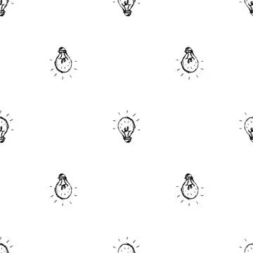 Seamless pattern Handdrawn idea lamp doodle icon. Hand drawn black sketch. Si Stockillustratie
