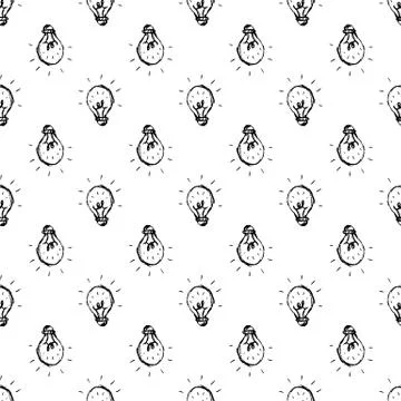 Seamless pattern Handdrawn idea lamp doodle icon. Hand drawn black sketch. Si イラスト素材