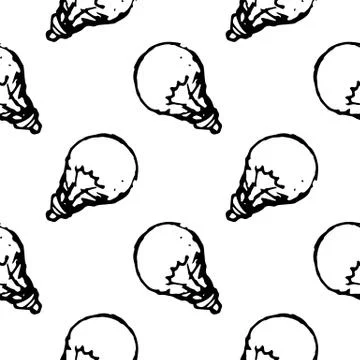 Seamless pattern Handdrawn idea lamp doodle icon. Hand drawn black sketch. Si 库存插图