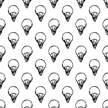 Seamless pattern Handdrawn idea lamp doodle icon. Hand drawn black sketch. Si Stock Illustration