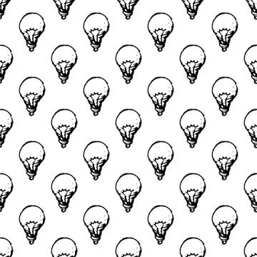 Seamless pattern Handdrawn idea lamp doodle icon. Hand drawn black sketch. Si Stock Illustration