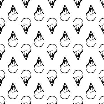 Seamless pattern Handdrawn idea lamp doodle icon. Hand drawn black sketch. Si イラスト素材