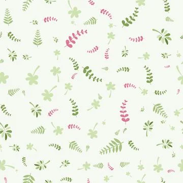 Seamless pattern with handdrawn leaves and clovers Stock Illustration