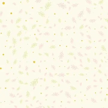 Seamless pattern with handdrawn leaves and flowers on a cream background Stock Illustration